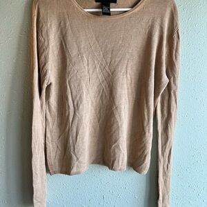 August Silk Knits Tan Long Sleeve Sweater 100% silk